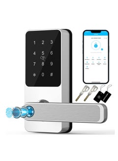 اشتري Keyless Entry Door Lock: Smart Locks for Front Door, Electronic Keypad Fingerprint Door Lock with 6-in-1 Unlock - Fingerprint, Bluetooth, Code, IC Card, Key, Remote Unlock (Silver) في الامارات