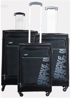 Buy Rhumba Set Of 3 Luggage| 4W Str (E)| Polyester Soft Sided 360° 4 Wheels Spinner Trolleys- Cabin-20 Inch| Medium-24Inch| Large- 28 Inch| Black in Saudi Arabia