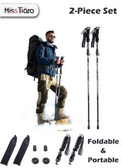 Buy 2 Piece Trekking Poles Set Foldable Trekking Pole Canes Aluminum Alloy Lightweight Telescoping Foldable Trekking Poles Hiking Climbing Walking Sticks Crutches Outdoor Equipment in UAE