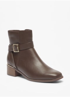 اشتري Women's Solid Ankle Boots with Zip Closure and Buckle Accent في السعودية