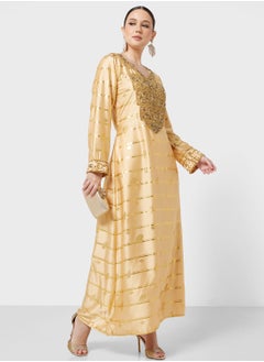 Buy Embellished V- Neck Jalabiya in UAE