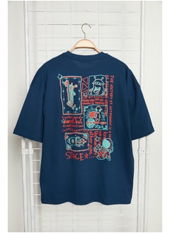 Buy Navy Blue Oversize Crew Neck Short Sleeve Back Printed 100% Cotton T-Shirt TMNSS23TS00168 in Egypt