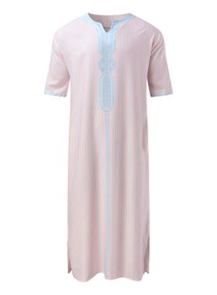 Buy Arabic robe loose V-neck printed men's Muslim short sleeves in Saudi Arabia