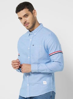 Buy Men Blue Slim Fit Pure Cotton Casual Sustainable Shirt in Saudi Arabia