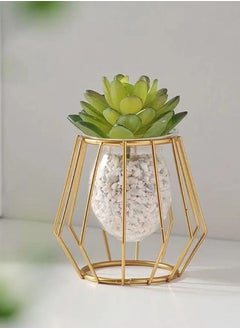 اشتري Kutis 1-piece Glass metal vase for tabletop decoration Golden 9.5 x 9.5 x 7.5cm في الامارات