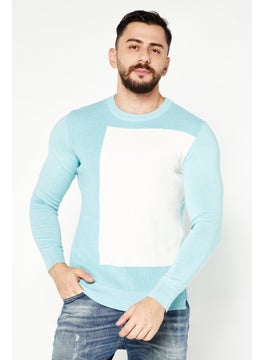 Buy Men Crew Neck Textured Long Sleeves Sweatshirt, Blue/White in UAE