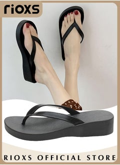 Buy Women's Flip Flops Chunky Heel Slippers Casual Non-Slip Thick Sole Platform Sandals For Indoor Or Outdoor Use in UAE