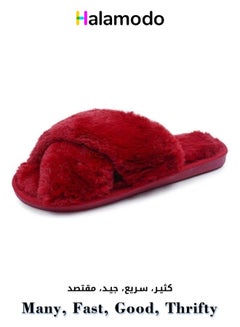 Buy Red Women's Plush Slippers Autumn and Winter Indoor Cotton Slippers in UAE