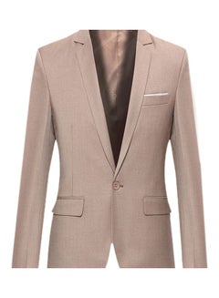 Buy Fashion Men Solid Colour Long Sleeve Lapel Slim Fit Blazer Suit Coat Outwear Khaki in UAE