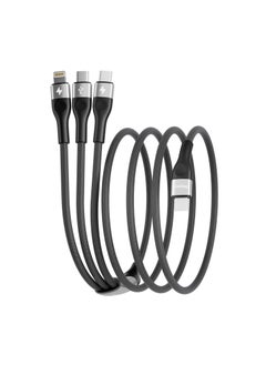 Buy 3 in 1 Multi Charging Cable, 60W Nylon Braided USB C to USB C + USB C & Lightning Cable, Fast Charging Data Transfer Cord for iPhone 15/14/13/12/11/8/iPad Pro, Samsung Series 1.5M - Black in UAE