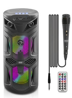Buy Portable Bluetooth Speaker - 200W Dual 4" Rechargeable Outdoor BT Karaoke Audio System - TWS, Party Lights, LED Display, FM/AUX/MP3/USB, 6.5mm In, Carry Handle - Wireless Mic, Remote in UAE