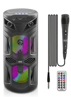 Buy Portable Bluetooth Speaker - 200W Dual 4" Rechargeable Outdoor BT Karaoke Audio System - TWS, Party Lights, LED Display, FM/AUX/MP3/USB, 6.5mm In, Carry Handle - Wireless Mic, Remote in UAE