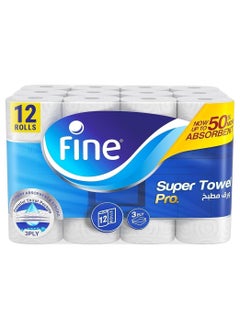 Buy Super Towel Pro, Highly Absorbent, Sterilized 3 Ply 60 Sheets (Pack Of 12 ) in UAE