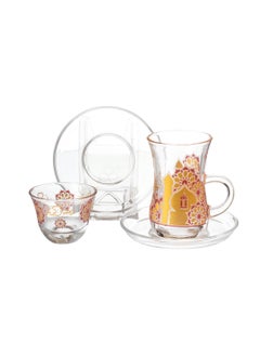 Buy Saudi tea and coffee set 18 pieces Turkish glass Ramadan inscription in Saudi Arabia