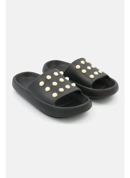 Buy Women Mello Pearl Slip On Slipper, Black in Saudi Arabia