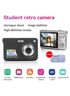 Buy 48 Megapixel 2.7inch LCD Large Screen 8x Digital Zoom CCD Student Digital Camera HD Video Recording Ultra Long Life (Black) in Saudi Arabia