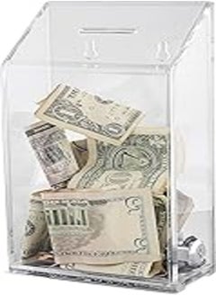 اشتري Rectangular Acrylic Donation Suggestion collection Box Wall mounted Or Retail Countertop Tip Box with slant top 9.75 x 5 inches, Lock With set of keys (Clear) في مصر