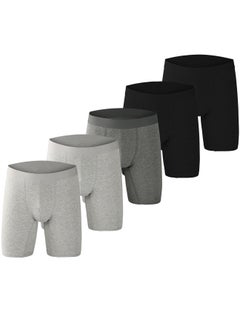 اشتري Men's 5-Pack Boxer Briefs - Mid-Rise, Anti-Chafing Stretch Cotton, Breathable Athletic Underwear in Assorted Colors (Black/Gray/Light Grey) - Available in M في الامارات