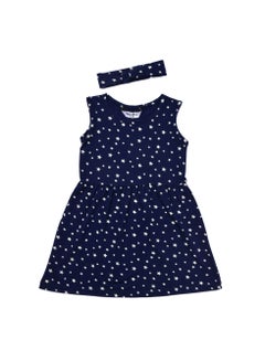 Buy Blue stars printed dress with head band. in Egypt