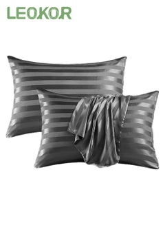 Buy Lightweight Super Soft Easy Care Microfiber Pillowcase Satin Pillow Cases Set of 2 with Envelope Closure (Gray, 50x75CM) in Saudi Arabia
