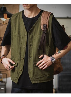 Buy New Summer Mens Utility Vest Retro Sleeveless Army Green in Saudi Arabia