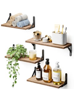 Buy 4-Piece Home Decor Shelf Set, Wall-mounted Wood Floating Shelves for Bedroom, Bathroom, Living Room, Kitchen, Office in Saudi Arabia