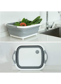 Buy Portable Collapsible Basin With Drain For Kitchen Fruits Vegetables Washing Basket Dish Tub Cutting Board- Grey- 15.8 Inch in Egypt