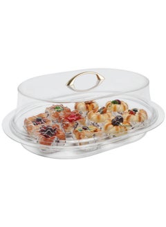 Buy LIFE SMILE Serving Tray with Cover - Acrylic Spill Proof Oval Countertop Decorative Tray For Serving Appetizer, Cakes, Breakfast, Candy, Sweets, Fruit, Bread tray for (50CM) in UAE