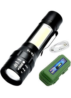 Buy 360 Flashlight with Side Light COB LED USB Rechargeable Super Bright Torch, Outdoor Emergency Lighting - Black (smal) in UAE