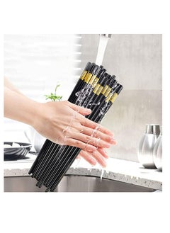 Buy 10 Pairs Reusable Chopsticks Dishwasher Safe 9.5 Inch Fiberglass Chop Sticks Multipack Metal Japanese Korean Chopsticks for Food BPA Free Safe Gift Smooth Touch Black and Gold in UAE