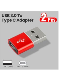 Buy 2-Pieces USB-A to Type-C Converter OTG Adapter With Advanced USB 3.0 Technology Supporting Data Transfer And Charging Red in UAE
