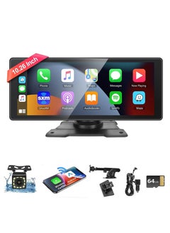 Buy 10.25" Portable Wireless Carplay & Android Auto with Backup 12LED Camera, Portable Car Stereo Radio with Bluetooth 5.0, Car Play Touchscreen, Calling, AUX/FM Transmitter(with 64G Card) in Saudi Arabia