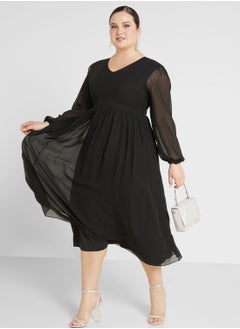 اشتري Mesh Sleeve Fit & Flare Dress في الامارات