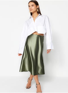 اشتري Green Premium Satin A-Line/Awning Formal Midi Knit Skirt TWOAW24ET00088 في مصر