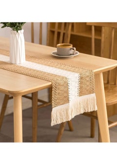 Buy Table Runners Natural Burlap, Boho Macrame, Rustic with Tassels, Hand Woven Cotton and Splicing, for Living Room Party Wedding Decoration Dining in UAE