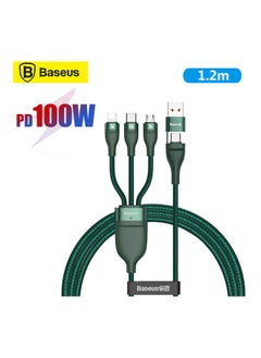 Buy 100W Flash Series Two-for-Three Fast Charging Data Cable U+C to Micro+Lightning+Type-C Compatible for Apple 13 12 11 Series, MacBook, iPad, Xiaomi, Samsung, Huawei, and More 1.2M - Green in UAE