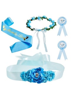 Buy 5 Pieces Baby Shower Maternity Sash Kit Shoulder Sash And Pin Daddy Corsages Flower Crown Pregnancy Sash Rose Wreath Headdress For Baby Shower Pregnancy Parents Prop Present Party Favor (Blue) in Saudi Arabia