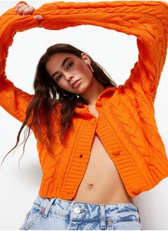 اشتري Orange Crop Button Detailed Polo Neck Knitwear Cardigan TWOAW22HI0448 في مصر