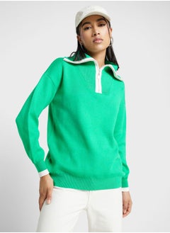 Buy Polo Neck Varsity Style Sweatshirt in Saudi Arabia