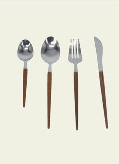 Buy 4-Piece Stainless Steel Cutlery Set Golden Silver/Brown in Saudi Arabia