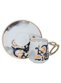 Buy A set of white porcelain coffee cups with golden patterns, 12 pieces in UAE