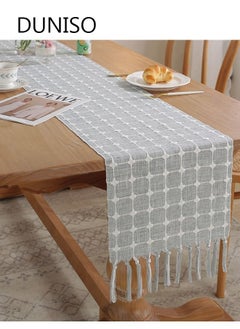 اشتري Farmhouse Style Table Runner Linen Handmade Rustic Table Runner With Tassels For Holiday Party Dining Room Kitchen Bedroom Decor 33*183cm في الامارات