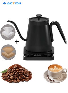 Buy Electric Gooseneck Kettle, 0.8L Stainless Steel Coffee and Tea Pot, 304 Stainless Electric Kettle with Automatic Temperature Control, 1350W Fast Heating Multifunction Stainless Electric Kettle Black(With Size02 Wood Color Coffee Filter 40PCS And White Coffee Filter 40PCS) in Saudi Arabia