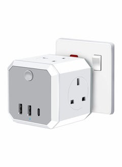 اشتري Multi Plug Adapter with USB, Cube Extension Plug with 4 AC Outlets 2 USB and 1 Type-C Slots, UK Wall Socket, 13A Multi Plug Extension Socket Power Adapter for Home Office Kitchen, White في الامارات