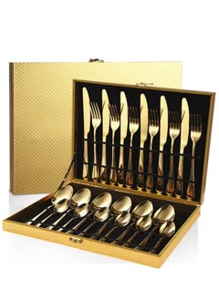 Buy 24pcs Stainless Steel Flatware Tableware Premier Quality Gold Colored Cutlery Set in Saudi Arabia