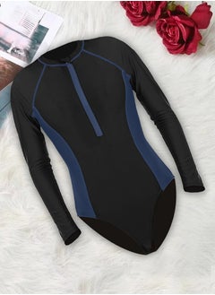 اشتري Small Size Surf suit for women long sleeve rash guard women's surf suit one piece swimsuit tight front zip top striped swimming shirts wetsuits Blue / S (Bust 81-86/Waist 61-66/Hip 86-91) في الامارات