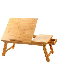 Buy Laptop Desk Nnewvante Table Adjustable 100% Bamboo Foldable Breakfast Serving Bed Tray w' Tilting Top Drawer in Saudi Arabia