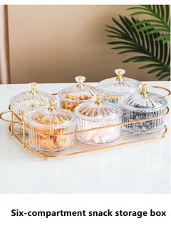 Buy Six in One Metal Base Transparency Snack Tray with Lid Dried Fruit Dish Dessert Plate Snack storage Box Gold/Clear 35.2 x 20 x 4.5 Centimeter in UAE