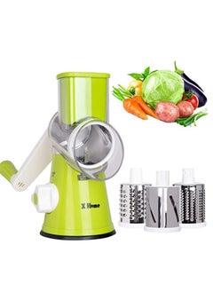 اشتري X Home Rotary Cheese Grater Handheld Vegetables Slicer Cheese Shredder With Rubber Suction Base 3 Stainless Drum Blades Included في الامارات