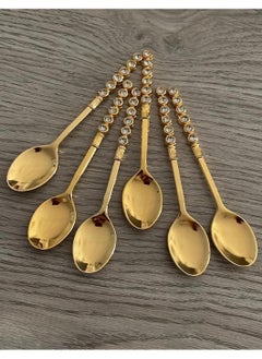 Buy Gold Teaspoons Set of 6 Stainless Steel Titanium Plating Shiny Golden Tea Spoons in Saudi Arabia